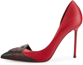 Valentino Leather Pointed-Toe Jaguar Pump, Red