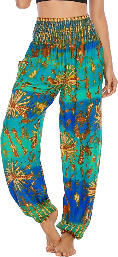 Nuofengkudu Baggy Hippie Sarouel Pantalon Femme Avec Poche Sur Le Coté