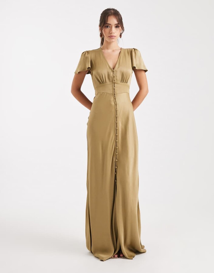 Maids To Measure Bridesmaid button front maxi dress in olive