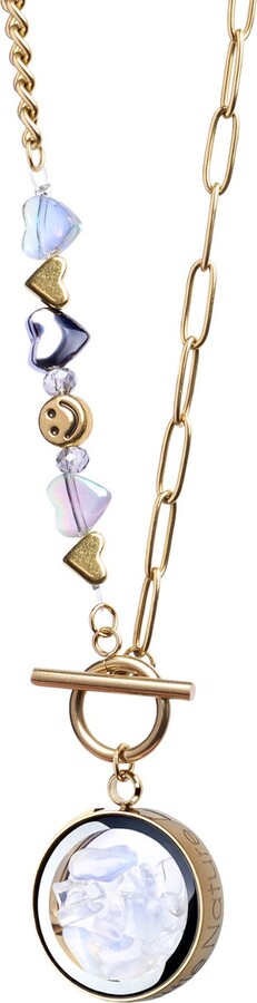 My Little Nature Neutrals / Gold Wedding Guest Opal Necklace With Joyful Beaded Toggle Clasp Chain - Gold Plated Jewelry Crystal Gamstone Jewellery -October Birthstone