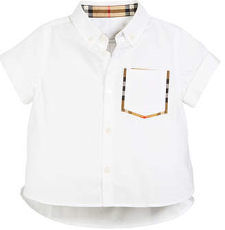 Burberry Harry Short-Sleeve Check-Trim Pocket Shirt, Size 3-14