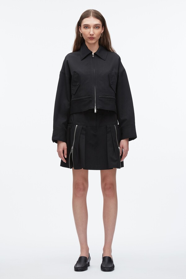 Double Zip Cropped Utility Jacket in BLACK