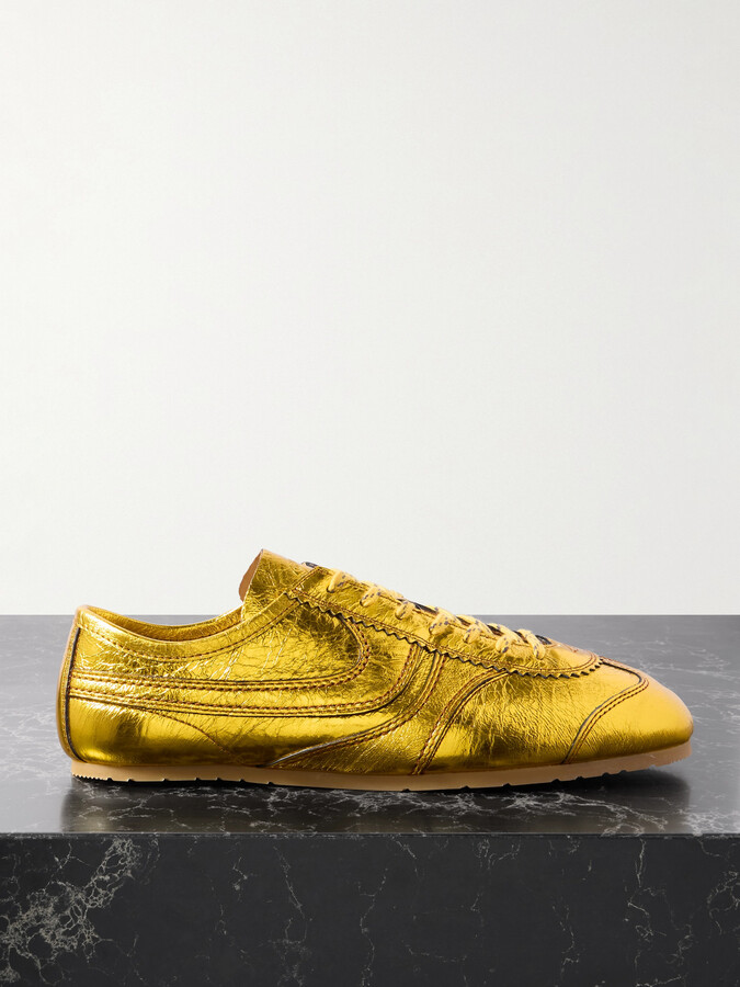 Dries Van Noten Paneled Metallic Crinkled-leather Sneakers - Gold