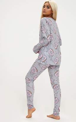 PrettyLittleThing Grey Long Sleeve Doughnut Legging PJ Set