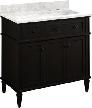 Signature Hardware 36" Elmdale Vanity for Right Offset Rect Undmnt Sink - Carrara 8" - White Sink