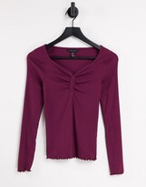 Thumbnail for your product : New Look sweetheart neck long sleeve top in burgundy