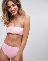 Thumbnail for your product : Missguided Barbie Logo Bandeau Bikini Top