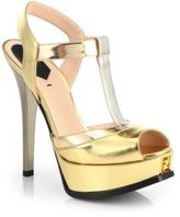 Thumbnail for your product : Fendi Fendista Metallic T-Strap Platform Sandals