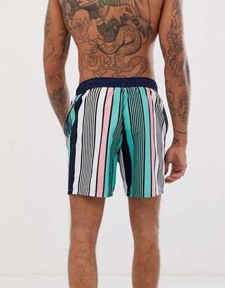 ASOS Design DESIGN swim shorts in stripe & black mid length 2 pack multipack saving