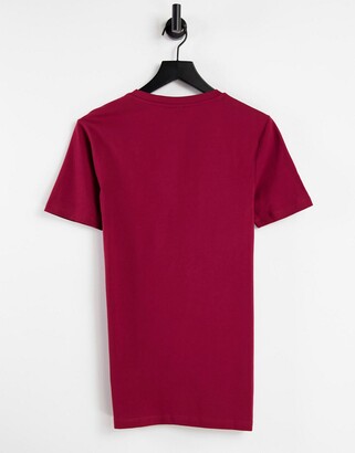 ASOS DESIGN muscle fit t-shirt with deep v neck in burgundy