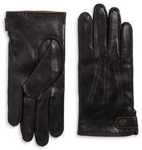 Black & Brown Black Brown Leather Whipstitched Gloves