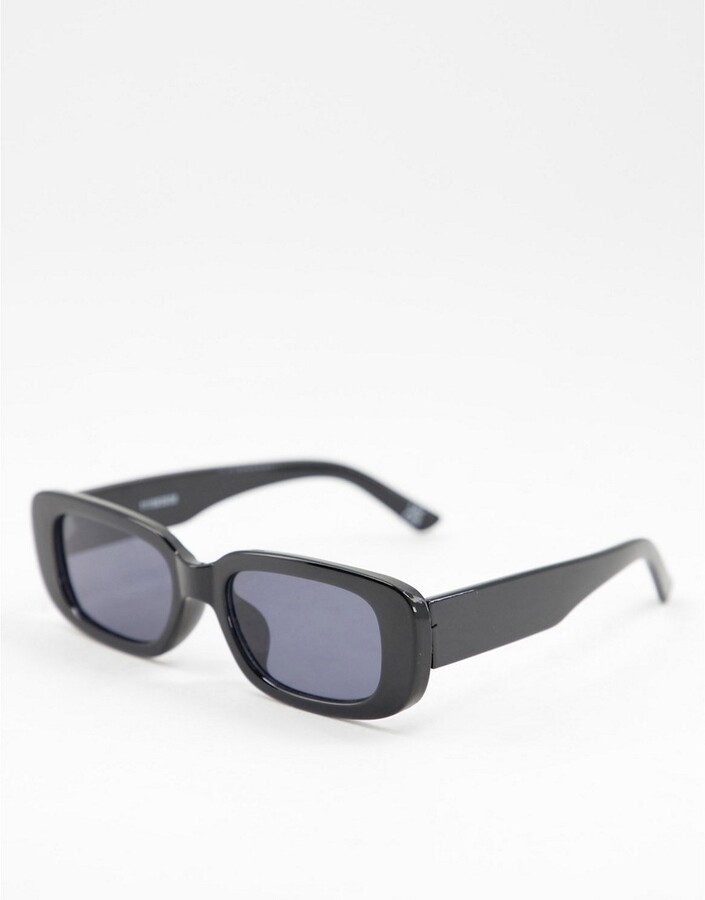 ASOS DESIGN almond cat eye sunglasses with bevel detailing in shiny black -  BLACK - ShopStyle