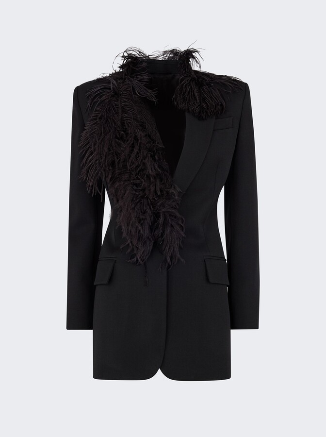 ATTICO Blazer With Ostrich Feathers Black