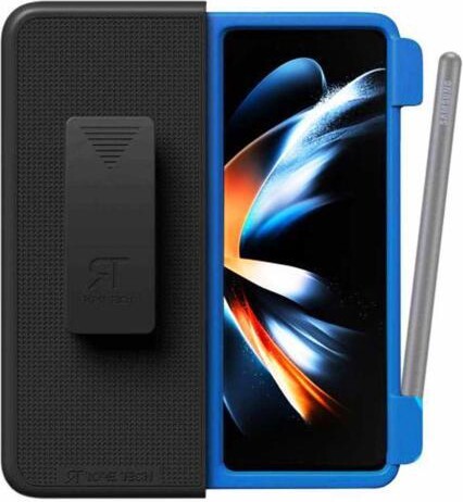 Samsung Galaxy Z Fold4 5G 7.6' (2022) Rome Tech Shell Holster Combo Case (Pen Edition) - Blue Case / Black Holster