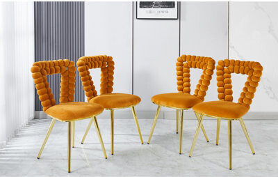 George Oliver Of 4 Modern Orange Chairs: Cushioning Iron Tube Legs Stylish For Living Room Office Chair Collection 4 : Comfortable Upholstery Frame Different Sp