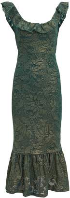 Nightcap Clothing Metallic Ruffle Hem Midi Dress