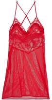 Thumbnail for your product : La Perla Satin-Trimmed Lace-Paneled Stretch-Mesh Chemise