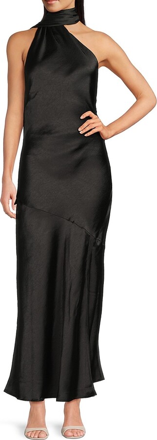 Bebe Sash Cowlback Satin Maxi Dress