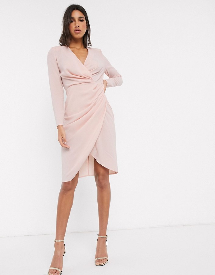 wrap midi dress long sleeve