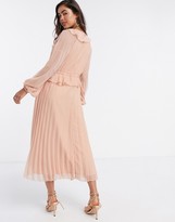 Thumbnail for your product : ASOS DESIGN soft pleated midi dress with drawstring waist and frills in blush