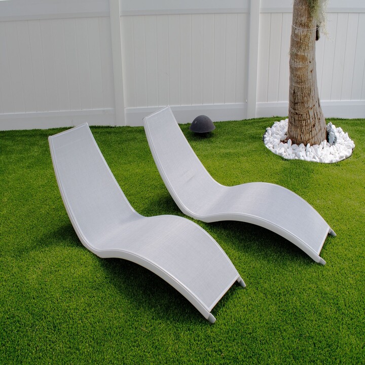 Hospitality Rattan Patio Helix Set of 2 Stackable Grey Sling Chaise