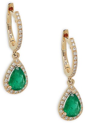 ALARRI 25.8 Carat 14K Solid Gold Fish Hook Earrings Natural Emerald 