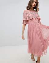 Thumbnail for your product : Maya Sheer Detail Sequin Cape Overlay Detail Midi Dress-Pink