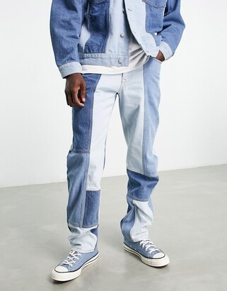 ASOS DESIGN straight fit jeans in blue patchwork (parta of a set)