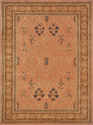Mansour Agra Genuine Hand-Knotted Wool Peach/Brown Rug