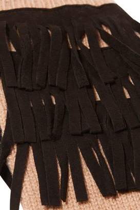 Autumn Cashmere Suede-Trimmed Fringed Cashmere Gloves