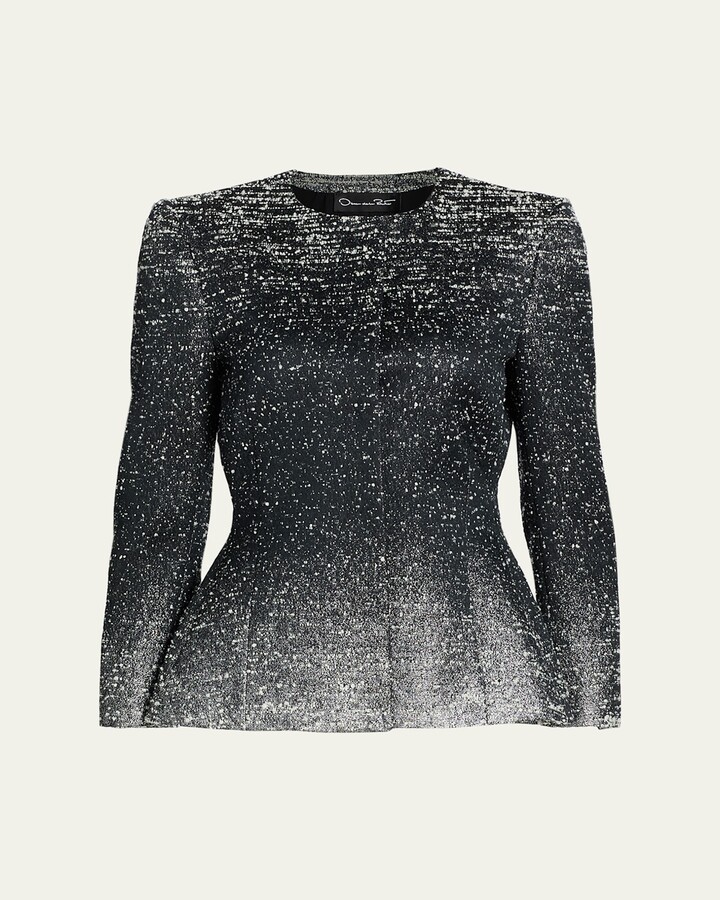 Oscar de la Renta Ombre Metallic Boucle Jacquard Single-Breasted Jacket