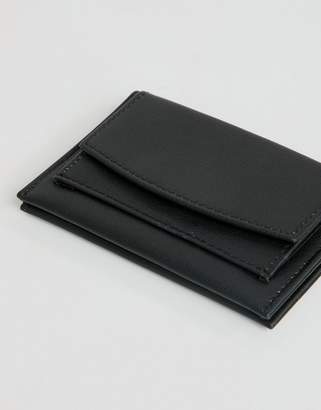 ASOS DESIGN leather card holder with coin purse in black