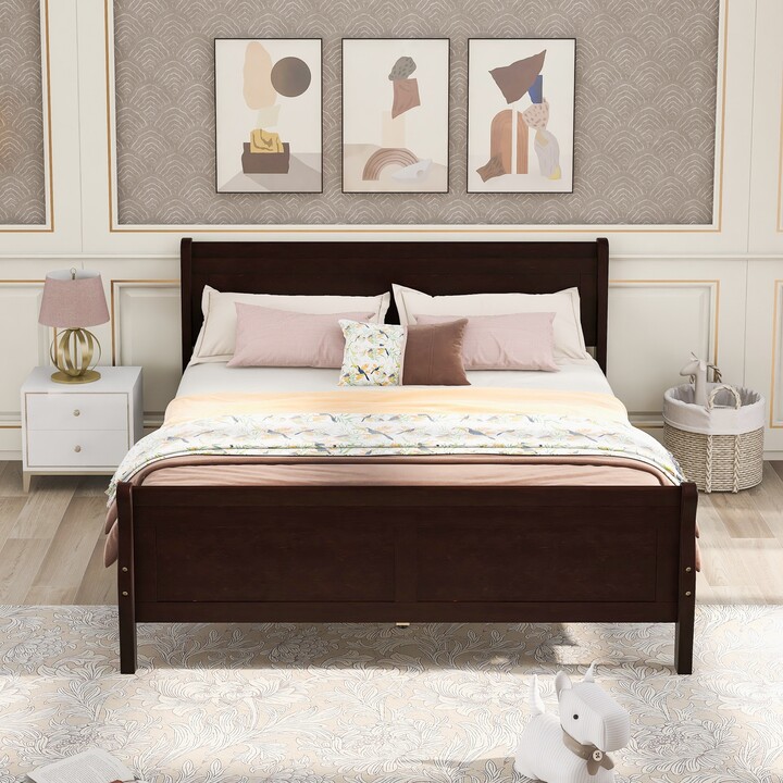 IGEMAN Full Wood Platform Sleigh Bed Frame with Headboard for Guest