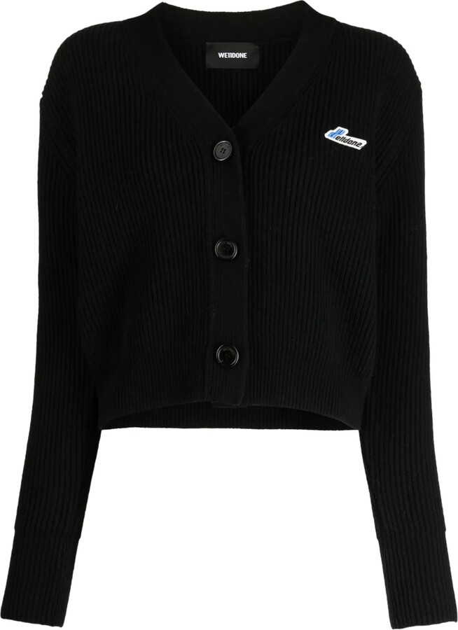 we11done Logo-Patch Ribbed-Knit Wool Cardigan