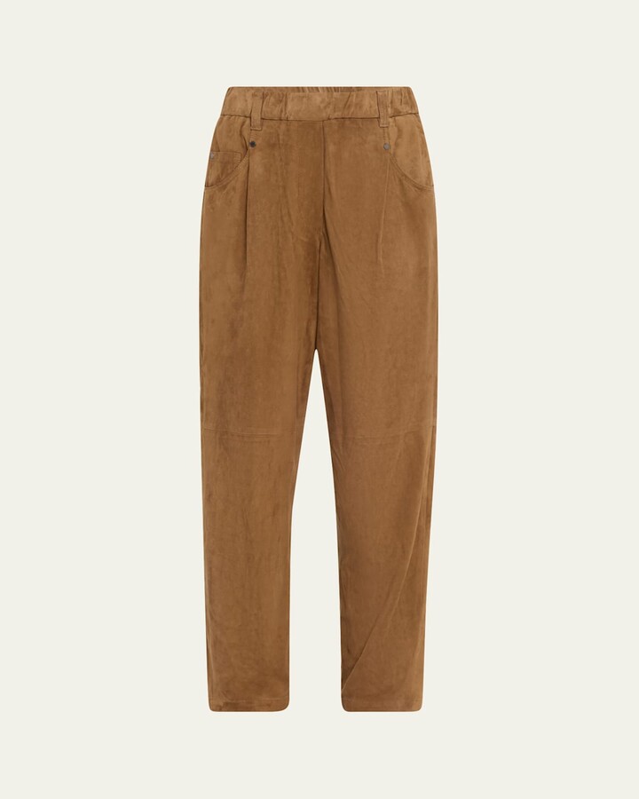 Brunello Cucinelli Suede Cropped Pull-On Pants