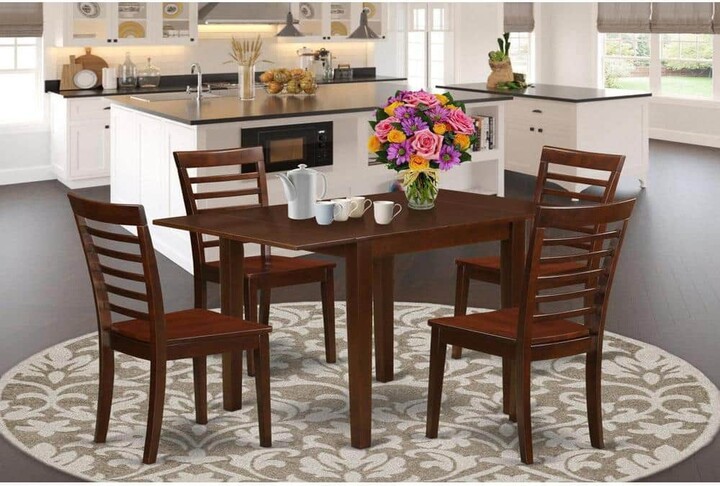 5-Piece Mahogany Finish Solid Wood Top - Rectangular Dining Room Set - Seats 4