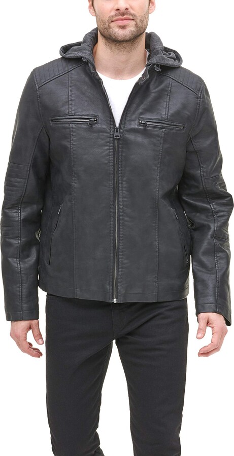 Levi's Men's Faux Leather Hooded Racer Jacket - ShopStyle Tall Coats