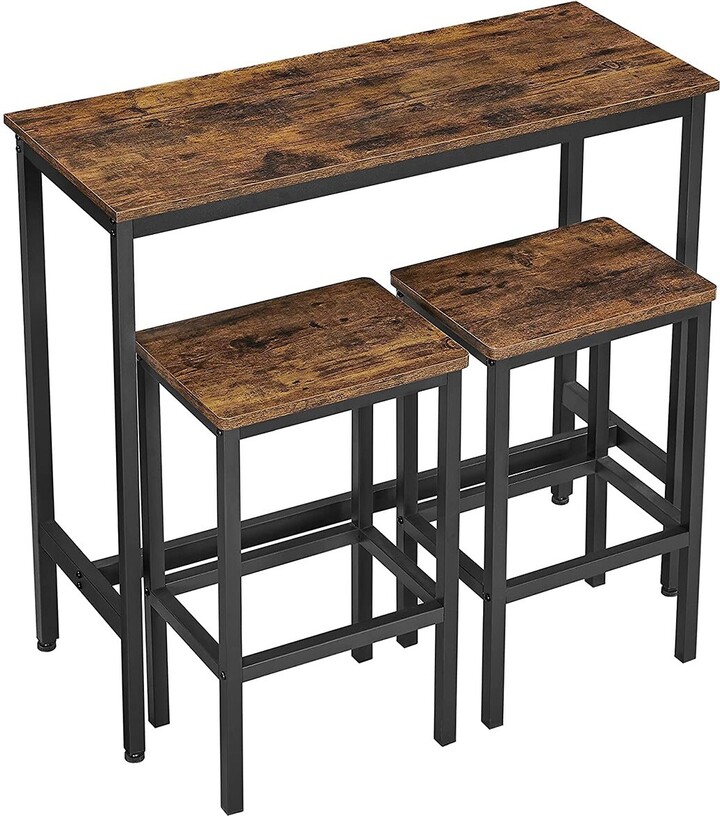 VASAGLE Industrial Brown Bar Table with 2 Stools 39.4"L x 15.7"W x 35