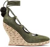 Thumbnail for your product : Tory Burch Pompom-embellished Lace-up Suede Wedge Espadrilles