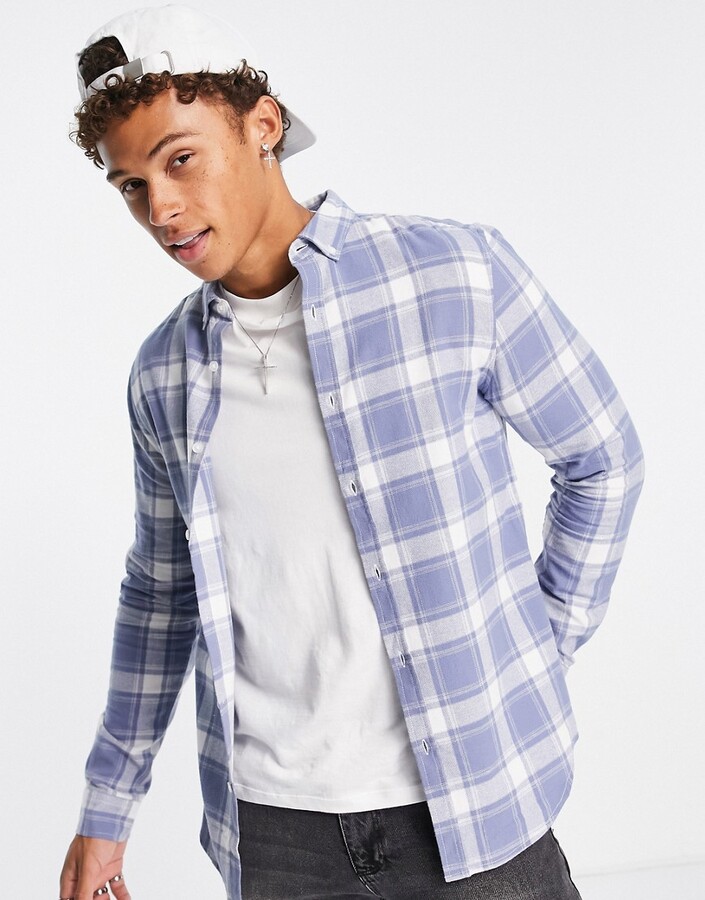 ASOS DESIGN check shirt in blue ShopStyle
