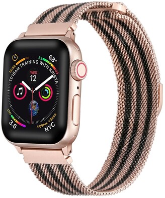The Posh Tech Unisex Rose Gold Tone Striped Stainless Steel Replacement Band  for Apple Watch, 42mm - ShopStyle