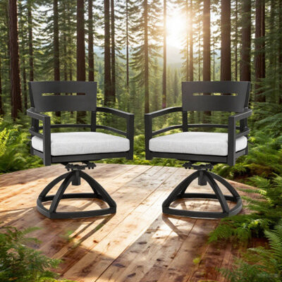 2PCS Outdoor Patio Aluminum Swivel Rockers With Outdoor-Grade Sunbrella Fabric Cushions, Ember Black