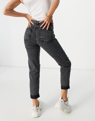 Parisian distressed mom jeans in washed black