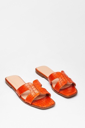 Nasty Gal Womens Croc What We Expected Faux Leather Flat Sandals - Orange - 8