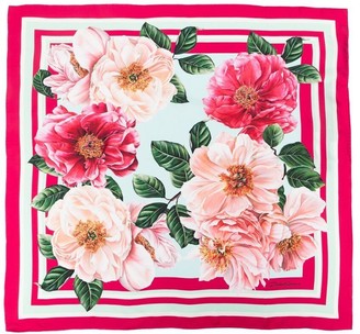 Dolce & Gabbana Camellia-Print Silk-Twill Scarf