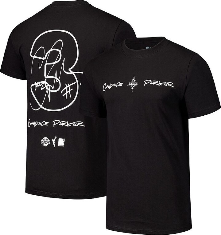 Unisex round21 Candace Parker Black Las Vegas Aces Player Signature Name & Number T-Shirt