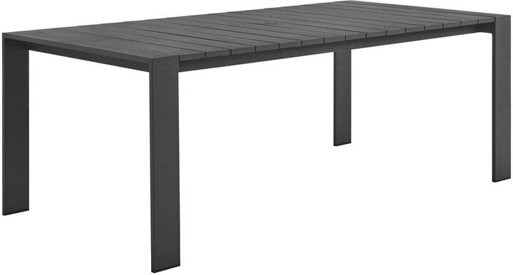 Modway Tahoe Outdoor Patio Powder-Coated Aluminum Rectangular Dining Table in Gray Large 83 in. Patio Table with Umbrella Hole