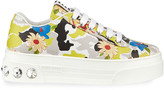 Thumbnail for your product : Miu Miu Floral Jeweled-Heel Sneakers