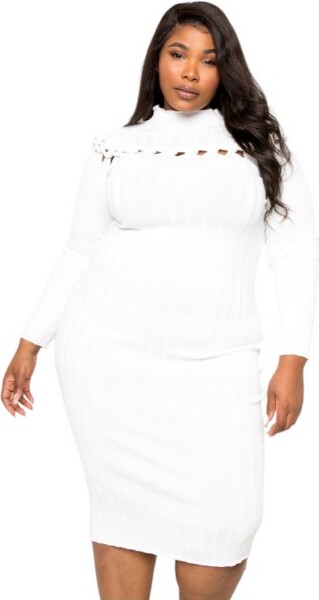 SlickblueKnotDetailBodyconSweaterDressWarm&StylishWinterWardrobeEssentialIvorySize2XL