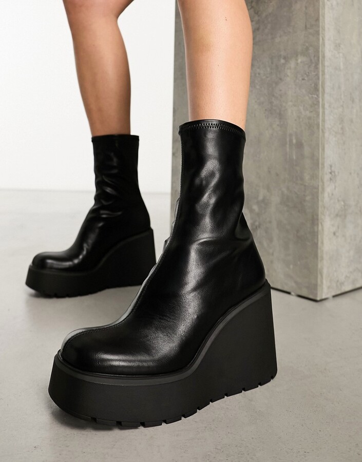 Bershka chunky wedge boots in black - ShopStyle